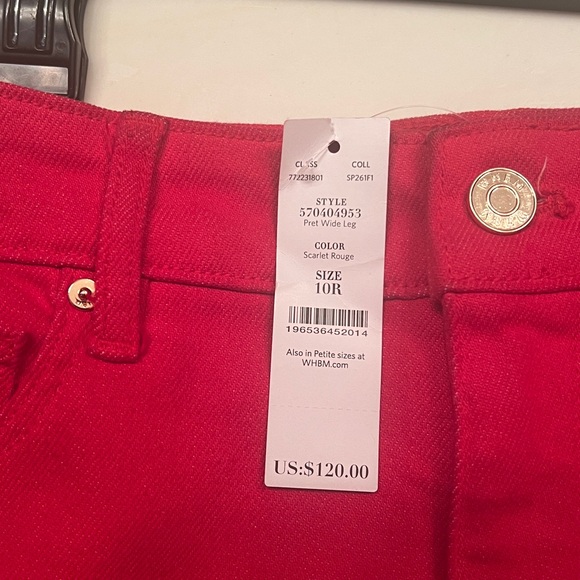 White House Black Market Vibrant Red High Rise Wide  Leg Five Pocket Jeans.
NWT - Picture 9 of 9